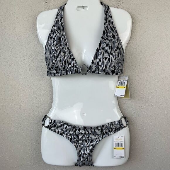 MICHAEL Michael Kors Metallic Silver and Black Bikini Sizes S or M - Picture 1 of 8
